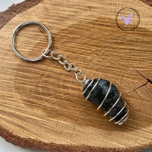 Snowflake Obsidian Tumble Stone Keychain